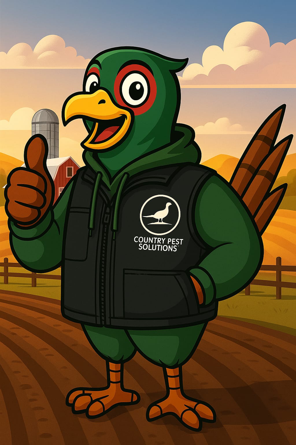 Rusty the Pheasant on a farm — agricultural pest control