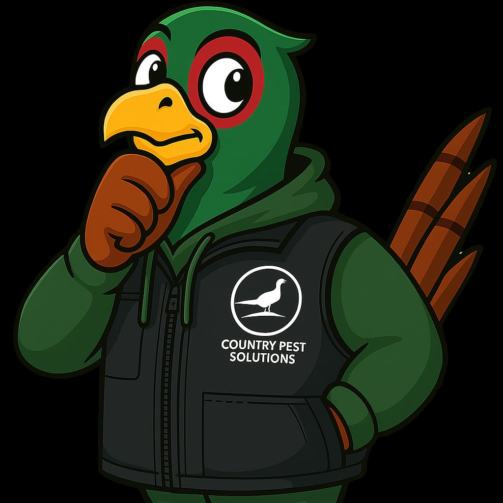 Rusty the Pheasant thinking — got a question?